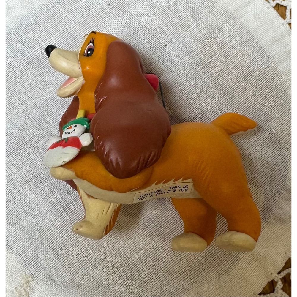 Disney Lady and the Tramp Lady Holding Snowman Christmas Ornament Vintage PVC
